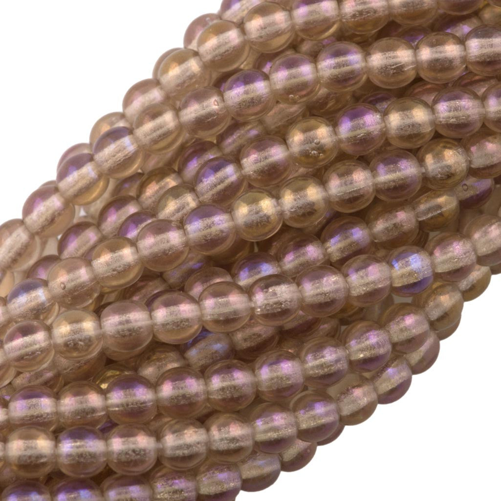200 Czech 4mm Pressed Glass Round Beads Smoky Topaz Luster Iris (10210LR)