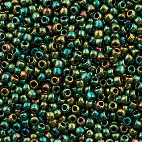 50g toho Round Seed Bead 8/0 Higher Metallic Green Iris (507)