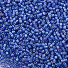 50g Toho Round Seed Beads 11/0 Matte Silver Lined Montana Blue (2035F)