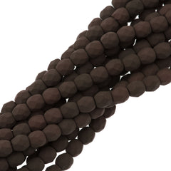 100 Czech Fire Polished 4mm Round Bead Saturated Brown (29538)