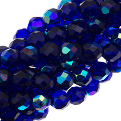 50 Czech Fire Polished 8mm Round Bead Cobalt AB (30090X)