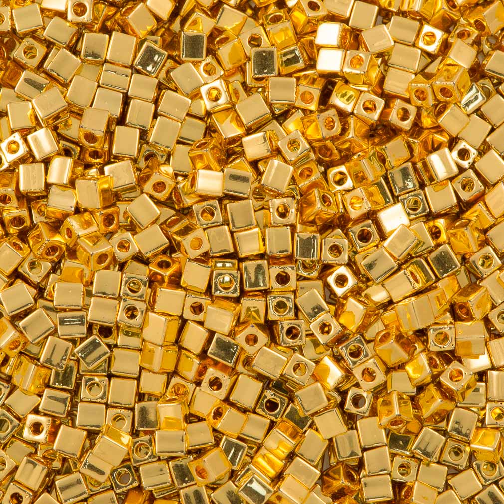 Miyuki 3mm Cube Seed Bead 24kt Gold Plated 19g Tube (191)