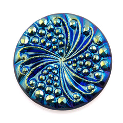 22.5mm Glass Cabochon Blue Scarabe on Jet Pinwheel Design