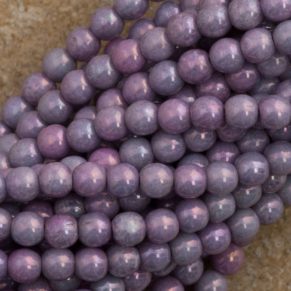 200 Czech 4mm Pressed Glass Round Opaque Amethyst Luster Beads (15726P)