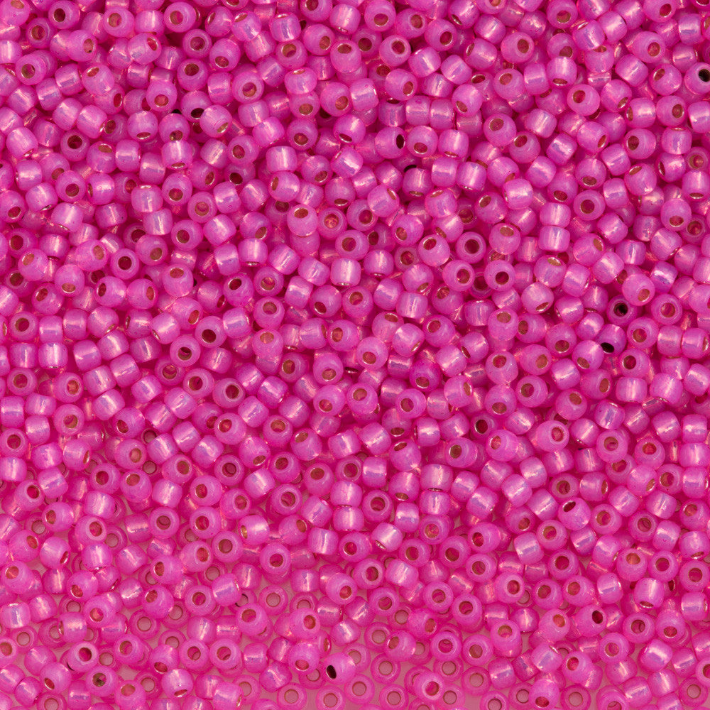 Toho Round Seed Bead 11/0 PermaFinish Silver Lined Milky Hot Pink 2.5-inch Tube (2107PF)