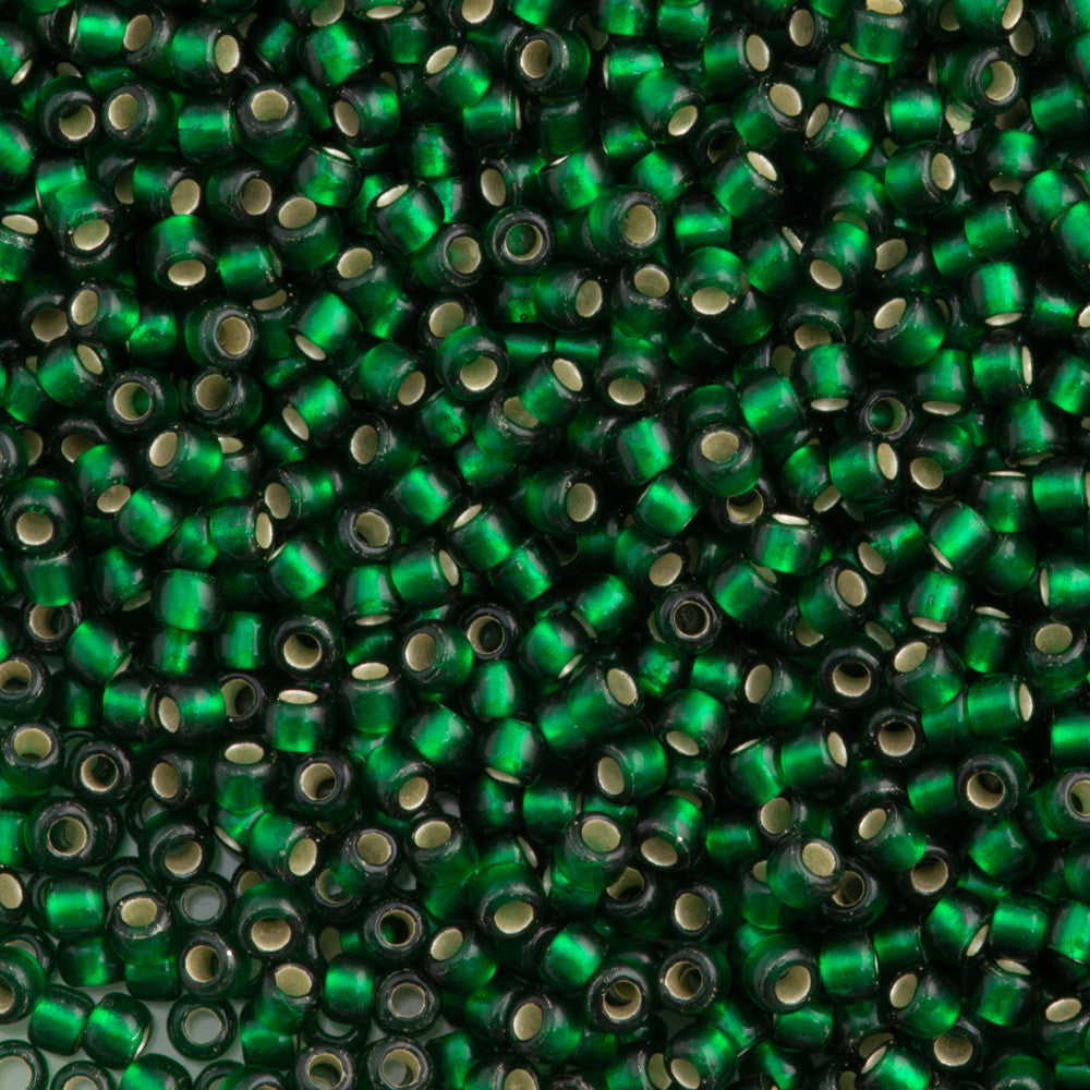 Toho Round Seed Bead 11/0 Silver Lined Transparent Matte Emerald 19g Tube (36F)