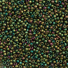 50g Toho Round Seed Bead 11/0 Higher Metallic Olivine Iris (508)