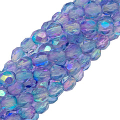 100 Czech Fire Polished 4mm Round Bead Dual Coated Purple Blue AB (48023X)