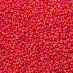 8g Miyuki Round Seed Bead 11/0 Opaque Vermilion Red Matte AB (407FR)