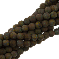 100 Czech 6mm Pressed Glass Round Opaque Olivine Stone Picasso Beads (53400TS)