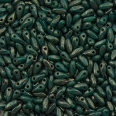 Czech Mini Dagger Dark Turquoise Bronze Picasso Beads 8g Tube (63150BT)