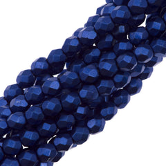 100 Czech Fire Polished 4mm Round Bead Saturated Metallic Lapis Blue (77065)