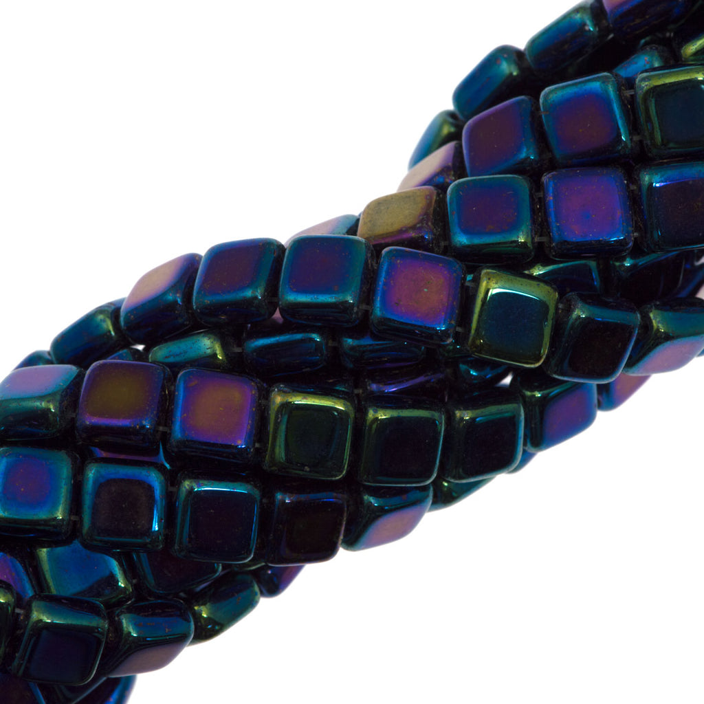 50 CzechMates 6mm Two Hole Tile Beads Blue Iris (21435)