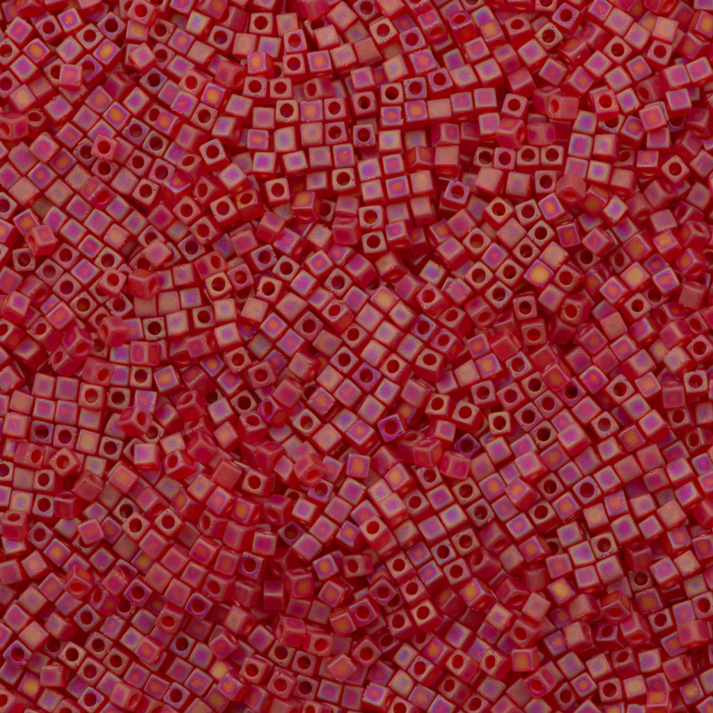 Miyuki 1.8mm Square Seed Bead Matte Red AB 8g Tube (140FR)