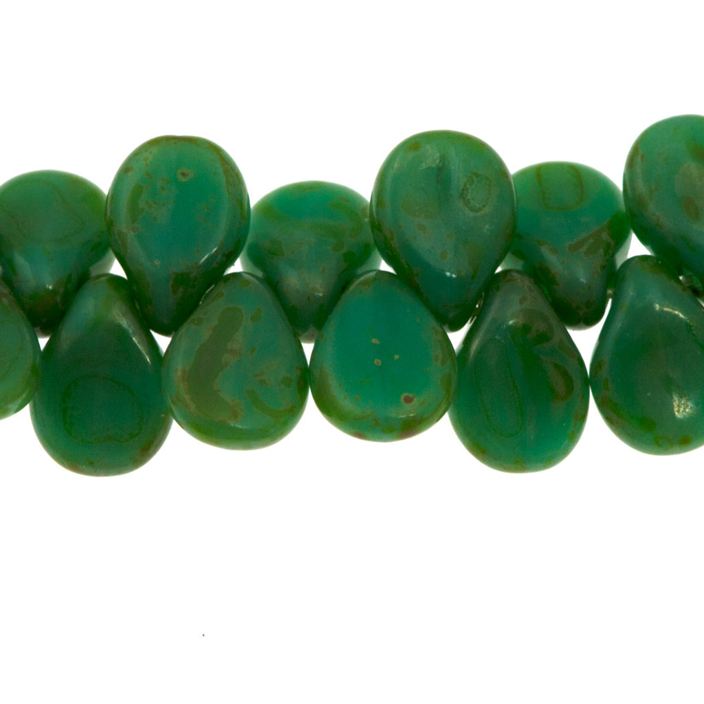 65 Preciosa Pip Opaque Turquoise Travertin Beads (63130TV)