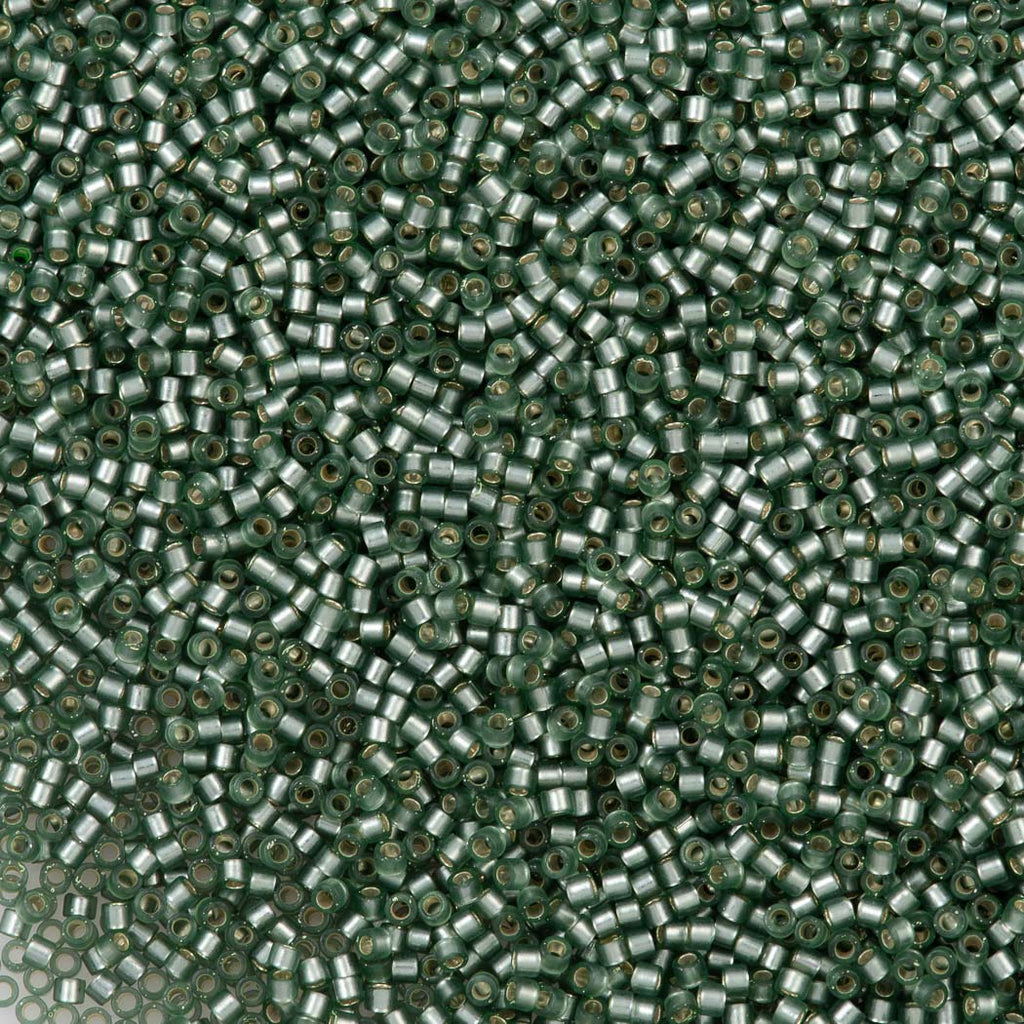 25g Miyuki Delica Seed Bead 11/0 Semi Matte Silver Lined Dyed Color Green DB689