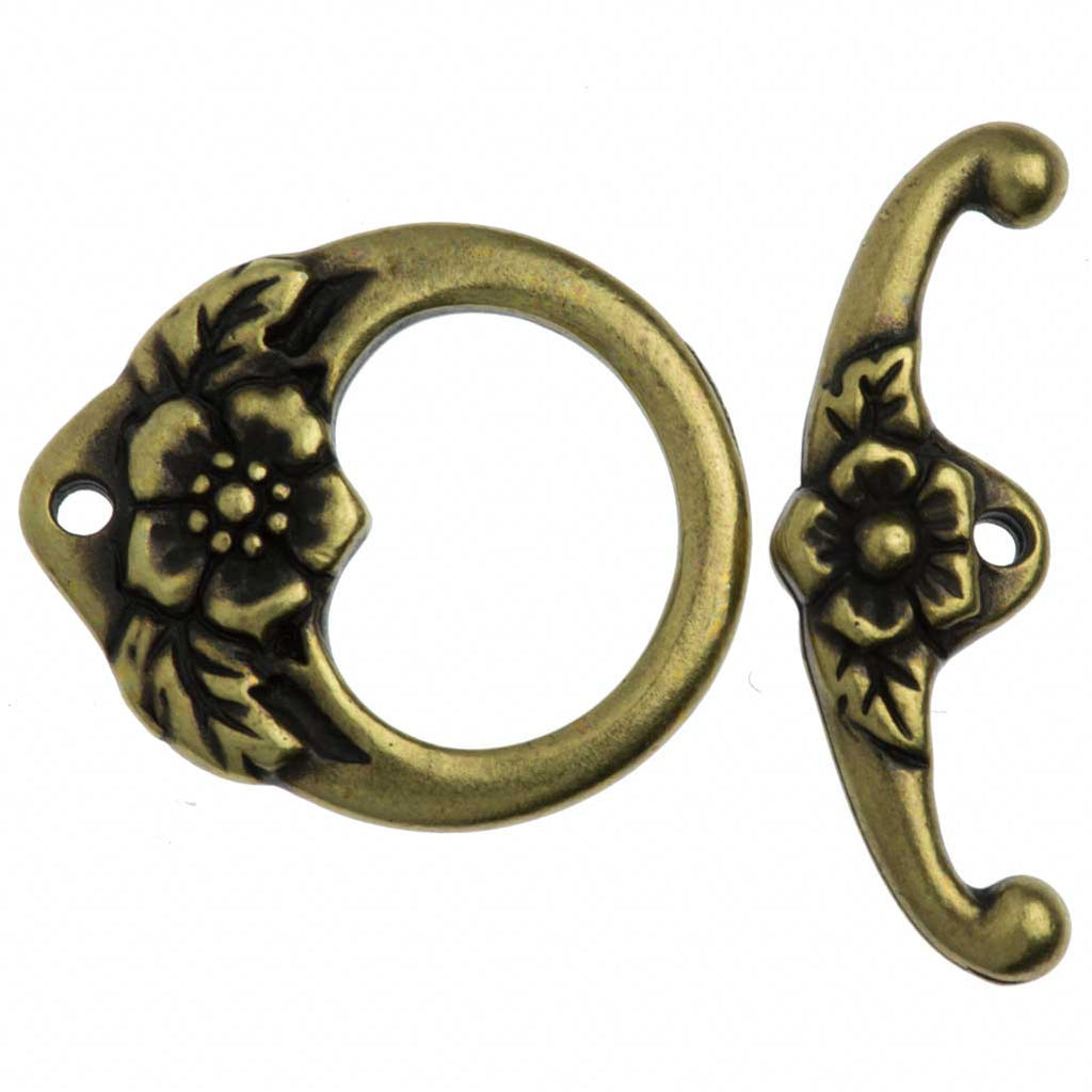 TierraCast Antique Brass Plated Pewter Floral Toggle Clasp
