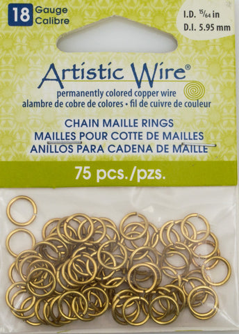 Artistic Wire Non Tarnish Brass 8.1mm Jump Ring 75pc 18 ga, I.D. 5.95m