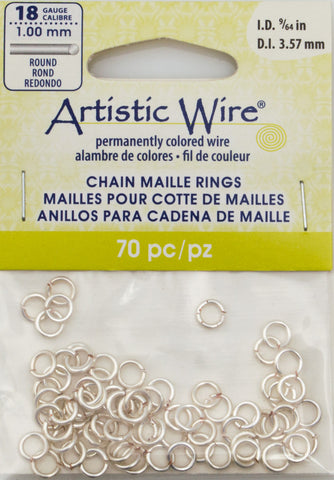 Artistic Wire Silver Plated 5.7mm Jump Ring 70pc 18 ga, I.D. 3.57mm
