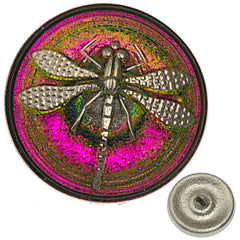 Czech 23mm Pink Dragonfly Green Vitrail Glass Button
