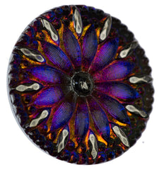 Czech 31mm Flower Glass Button Purple Pink
