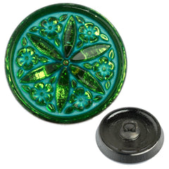 Czech 18mm Peridot Turquoise Star Flower Button
