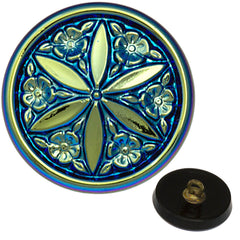 Czech 18mm Metallic Blue Star Flower Glass Button