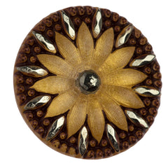 Czech 31mm Gold and Copper Flower Glass Button