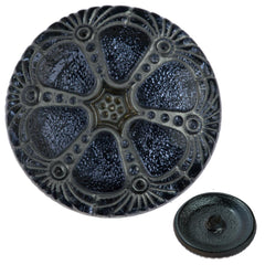 Czech 27mm Silver Wash Light Sapphire Wheel Glass Button
