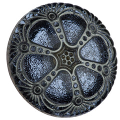 Czech 27mm Silver Wash Light Sapphire Wheel Glass Button