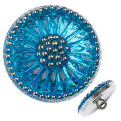 Czech 18mm Blue Aqua Daisy Glass Button