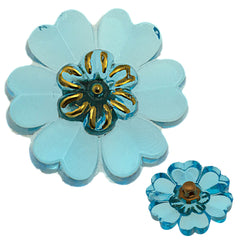 Czech 22mm Aqua Flower Glass Button