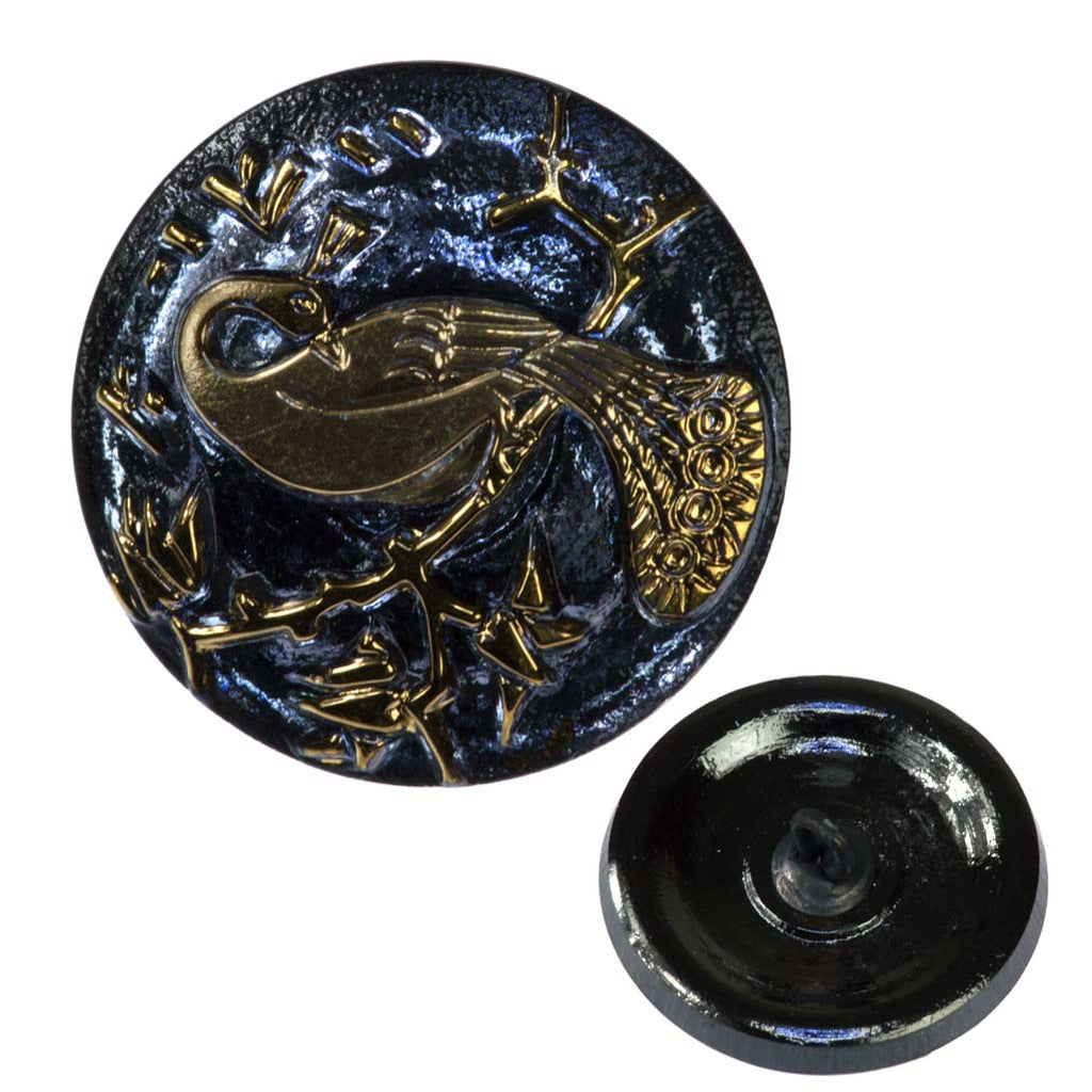 Czech 22mm Peacock Glass Button Sapphire