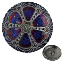 Czech 27mm Silver Wash Sapphire Wheel Glass Button