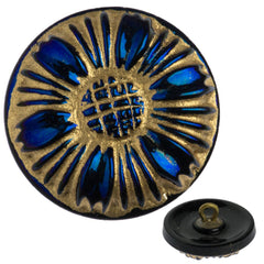 Czech 19mm Cobalt Sunflower Glass Button