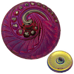 Czech 27mm Indian Swirl Fuchsia Glass Button