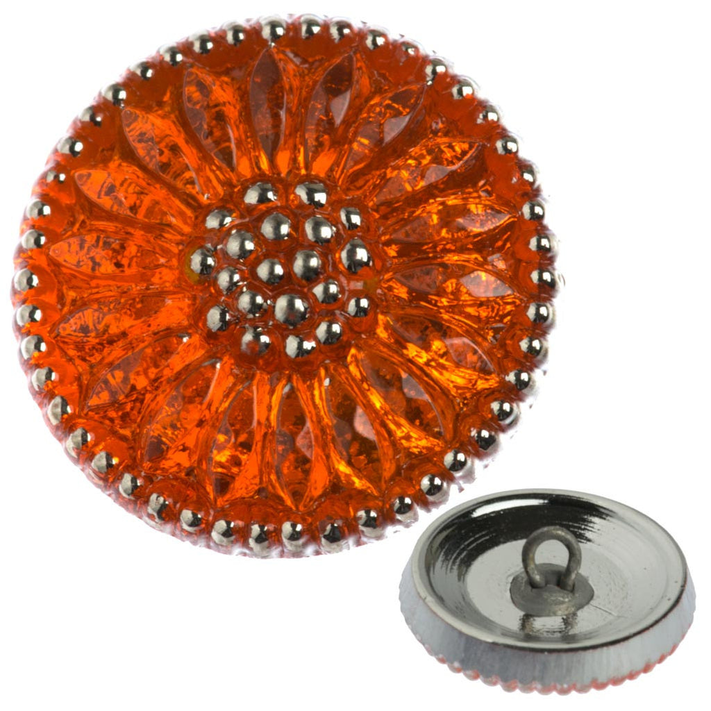 Czech 18mm Tangerine Daisy Glass Button