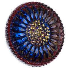 Czech 28mm Blue and Red Daisy Flower Glass Button