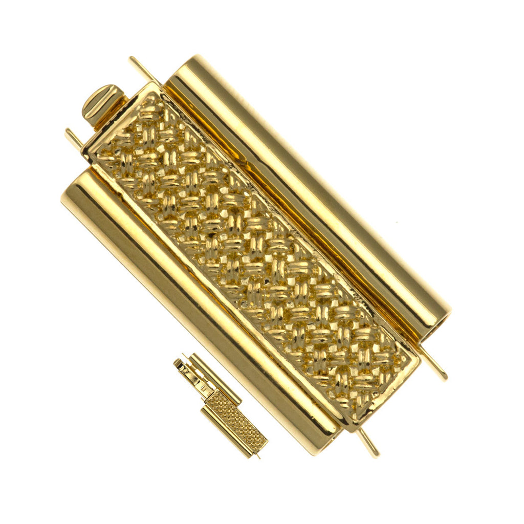 10x24mm Cross Hatch Gold Plated Beadslide Clasp