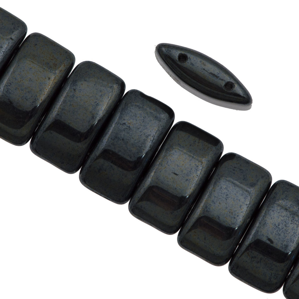 Glass Carrier Bead 9x17mm Two Hole Hematite 15pcs (14400)