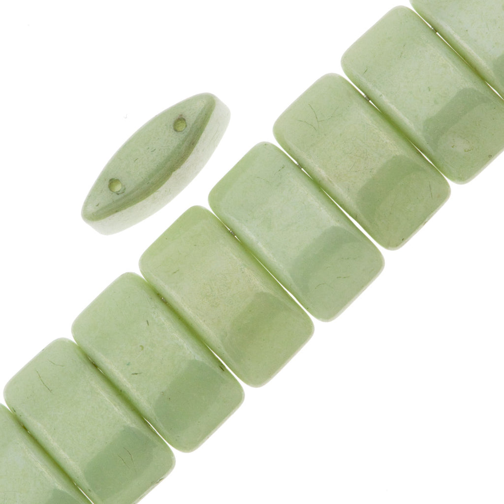 Glass Carrier Bead 9x17mm Two Hole Light Green Luster 15pcs (14457P)