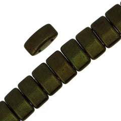 Glass Carrier Bead 9x17mm Two Hole Metallic Green Luster 15pcs (14499)
