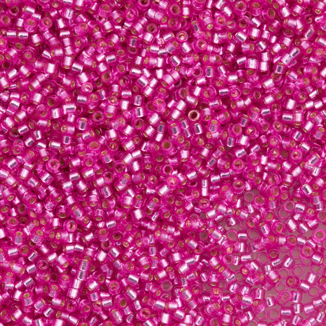 25g Miyuki Delica Seed Bead 11/0 Duracoat Dyed Silver Lined Pink