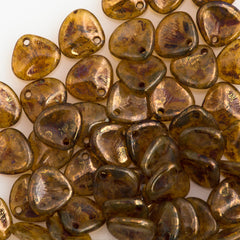 50 Czech 8x7mm Petal Milky Topaz Bronze Picasso Beads 11000BT