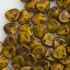 50 Czech 8x7mm Petal Opaque Yellow Copper Picasso Beads 83120CT