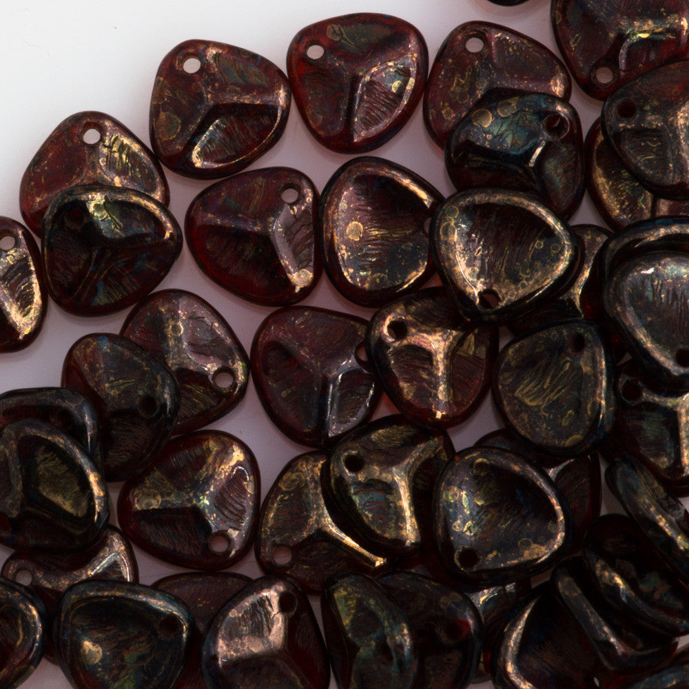 50 Czech 8x7mm Petal Siam Ruby Bronze Picasso Beads 90080BT