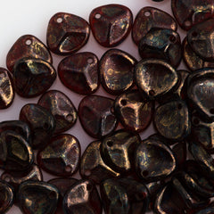 50 Czech 8x7mm Petal Siam Ruby Bronze Picasso Beads 90080BT