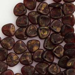 50 Czech 8x7mm Petal Siam Ruby Copper Picasso Beads 90080CT