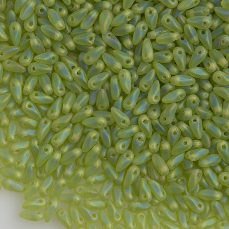 Czech Mini Dagger Matte Olivine Iris Beads 8g Tube 50230MG