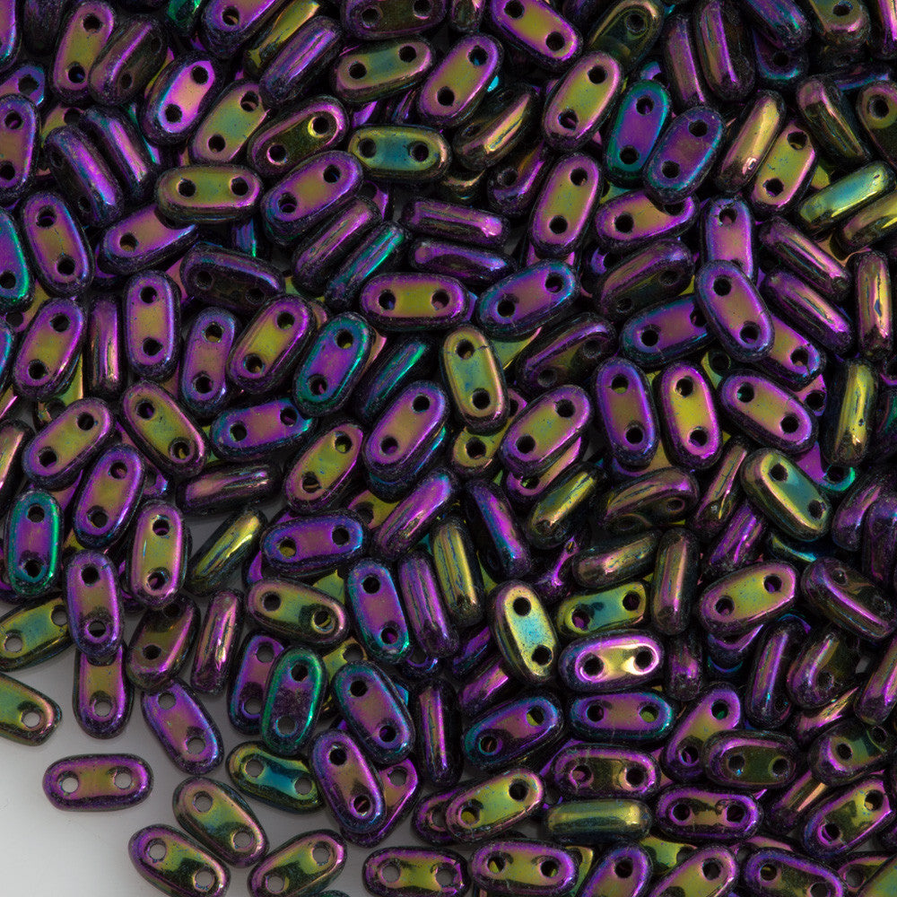 CzechMates 2x6mm Two Hole Bar Purple Iris Beads 15g (21495)